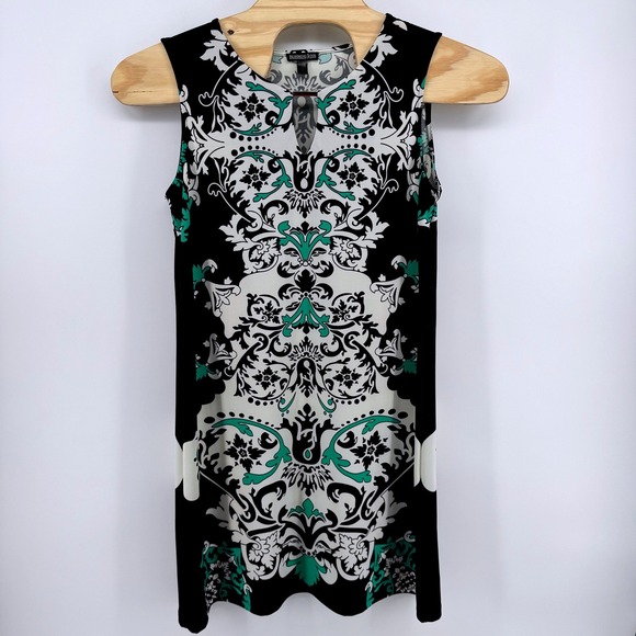Blooming Rose Dresses & Skirts - Blooming Rose Shift‎ Dress Women Large Black Green White Damask Keyhole Bar Neck